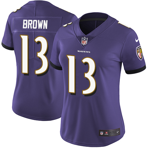 Nike Ravens #13 John Brown Purple Team Color Women's Stitched NFL Vapor Untouchable Limited Jersey